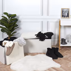 Colla - Pouf-Coffre Pliable Capitonné Blanc Chiné - Blanc