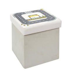 Child - Pouf-Coffre Pliable Velours Gris Clair Motif Circuit - Gris