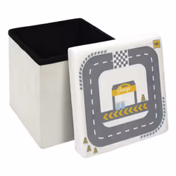 Child - Pouf-Coffre Pliable Velours Gris Clair Motif Circuit - Gris