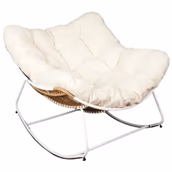 MERIDA - Fauteuil à Bascule Blanc avec Assise Capitonnée et Bouclettes