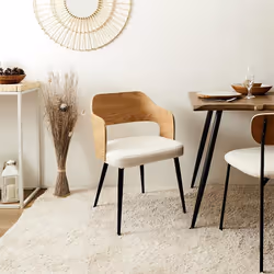 Kilpa - Lot de 4 Fauteuils Bois et Métal Assise en Tissu Bouclettes - Blanc