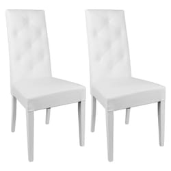 Trevi - Lot de 2 Chaises Simili Blanc et Pieds Laqués - Blanc
