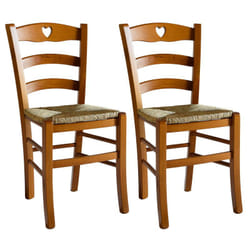 Naples - Lot de 2 Chaises Teinté Chêne et Assises en Paille - Naturel