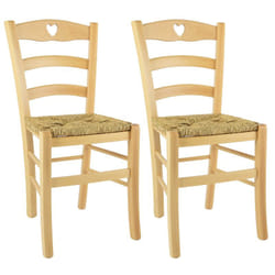 Naples - Lot de 2 Chaises Naturelles et Assises en Paille - Naturel