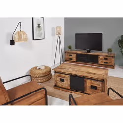 Altobuy - sumatra - Meuble tv Manguier et Métal Noir - Marron foncé