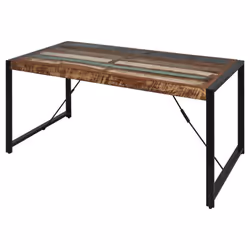 Kali - Table Repas 180cm Bois Recyclé et Pieds Métal Noir - Marron foncé