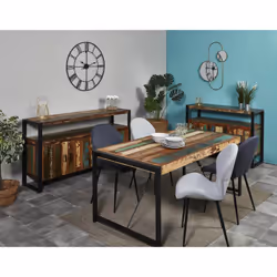 Altobuy - kali - Buffet 4 Portes Bois Recyclé et Métal Noir - Marron foncé