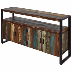 Altobuy - kali - Buffet 4 Portes Bois Recyclé et Métal Noir - Marron foncé