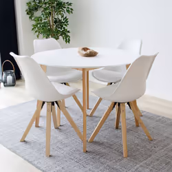 Nibben - Lot de 2 Chaises Blanches et Piétement Hévéa - Blanc