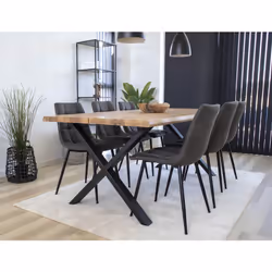 Strib - Lot de 2 Chaises Tissu Gris Foncé et Piétement Acier - Gris