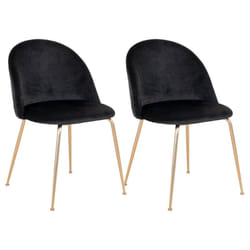 Meyrin - Lot de 2 Chaises Velours Noir et Pieds Métal Doré - Noir
