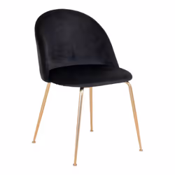 Meyrin - Lot de 2 Chaises Velours Noir et Pieds Métal Doré - Noir