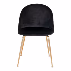 Meyrin - Lot de 2 Chaises Velours Noir et Pieds Métal Doré - Noir