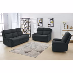 Sacramento - Canapé Relax Manuel 3 Places Tissu Gris Foncé - Gris anthracite