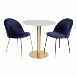Tyrol - Table Repas Ø110cm Plateau mdf Aspect Marbré et Pied Métal Doré - Gris