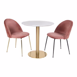 Tyrol - Table Repas Ø110cm Plateau mdf Aspect Marbré et Pied Métal Doré - Gris - Vue supplémentaire 4