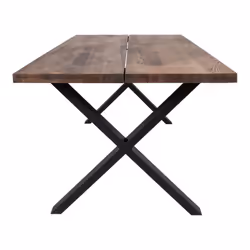 LUNEL - Table Repas 200cm Plateau Chêne Grisé et Pieds Acier