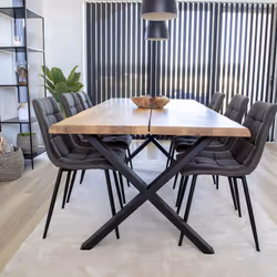 Ciotat - Table Repas 200cm Plateau Chêne et Pieds Acier - Naturel