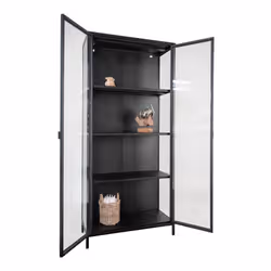 Hendra - Vitrine 2 Portes Verre et Acier Noir H175cm - Noir