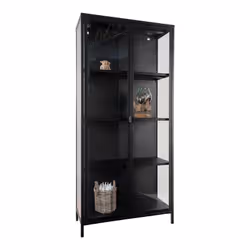 Hendra - Vitrine 2 Portes Verre et Acier Noir H175cm - Noir