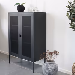 LISMORE - Meuble de Rangement 2 Portes Grillagées Acier Noir