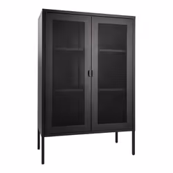 LISMORE - Meuble de Rangement 2 Portes Grillagées Acier Noir
