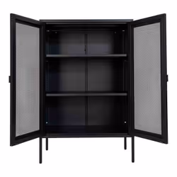 LISMORE - Meuble de Rangement 2 Portes Grillagées Acier Noir - Vue supplémentaire 4