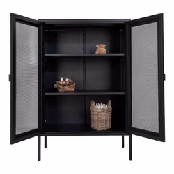 LISMORE - Meuble de Rangement 2 Portes Grillagées Acier Noir - Vue supplémentaire 5
