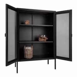 LISMORE - Meuble de Rangement 2 Portes Grillagées Acier Noir - Vue supplémentaire 6