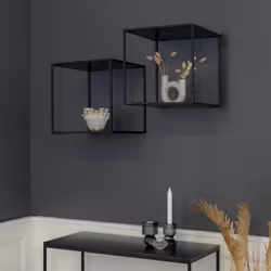 Altobuy - slima - Etagère Murale 2 Plateaux Acier Noir et Aspect Bois - Noir