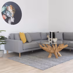 RAMA - Table Basse Ronde Ø110cm Teck Brut et Plateau Verre