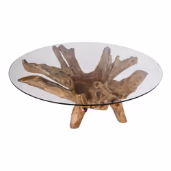RAMA - Table Basse Ronde Ø110cm Teck Brut et Plateau Verre