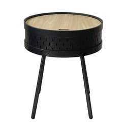 Altobuy - tya - Table d'Appoint Noire avec Coffre Plateau Effet Bois - Noir
