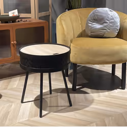 Altobuy - tya - Table d'Appoint Noire avec Coffre Plateau Effet Bois - Noir