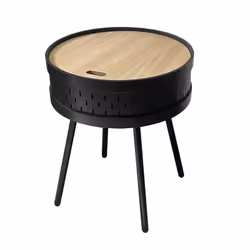 Altobuy - tya - Table d'Appoint Noire avec Coffre Plateau Effet Bois - Noir - Vue supplémentaire 4