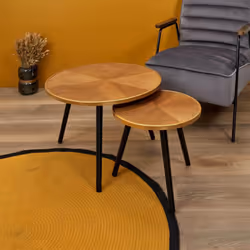 GAUTHIER - Tables Gigognes Plateau Effet Bois Cerclage Or