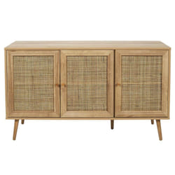 Maya - Buffet 3 Portes Effet Bois et Façades Rotin