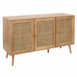 Maya - Buffet 3 Portes Effet Bois et Façades Rotin - Vue supplémentaire 5