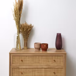 Maya - Commode 3 Tiroirs Effet Bois et Façades Rotin - Marron clair - Vue supplémentaire 5