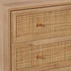Maya - Commode 3 Tiroirs Effet Bois et Façades Rotin - Marron clair - Vue supplémentaire 6