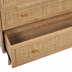 Maya - Commode 3 Tiroirs Effet Bois et Façades Rotin - Marron clair - Vue supplémentaire 7