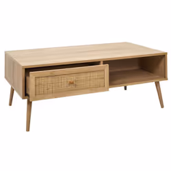 Altobuy - maya - Table Basse 1 Tiroir Effet Bois et Façade Rotin - Marron clair
