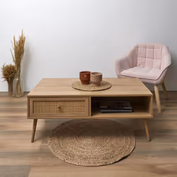 Altobuy - maya - Table Basse 1 Tiroir Effet Bois et Façade Rotin - Marron clair - Vue supplémentaire 4