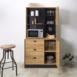 Altobuy - dinaj - Buffet Vaisselier Multi-Rangement Aspect Bois - Marron clair