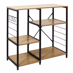 Stavi - Meuble de Rangement Métal Noir Plateaux Effet Bois