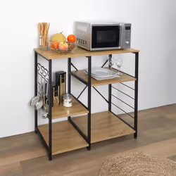 Stavi - Meuble de Rangement Métal Noir Plateaux Effet Bois