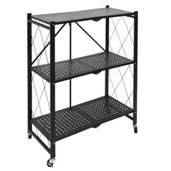 Pliss - Etagère Métallique Noire Pliable 3 Niveaux - Noir