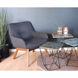 Altobuy - harrow - Fauteuil Noyer Massif Naturel et Tissu Gris Foncé - Gris