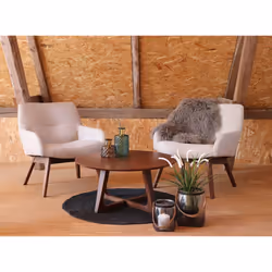 Altobuy - harrow - Fauteuil Noyer Massif Naturel et Tissu Sable - Beige
