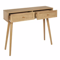 Maya - Console 2 Tiroirs Effet Bois et Façades Rotin